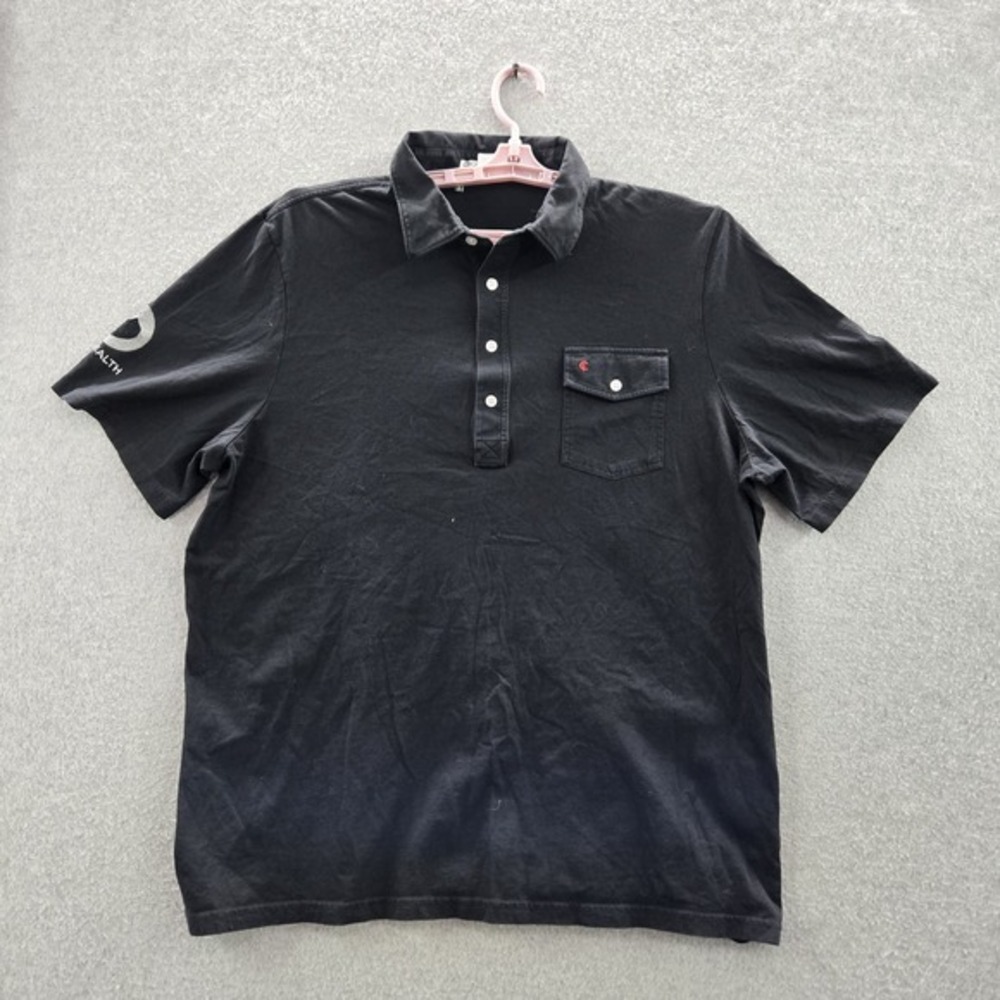 Criquet Men Polo 2XL Black Button Short Sleeve Cotton Organic